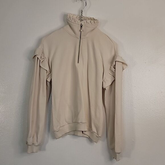 Cami NYC Margaret ruffle-trimmed Pearl Zipper French cotton-terry sweater - Picture 2 of 16